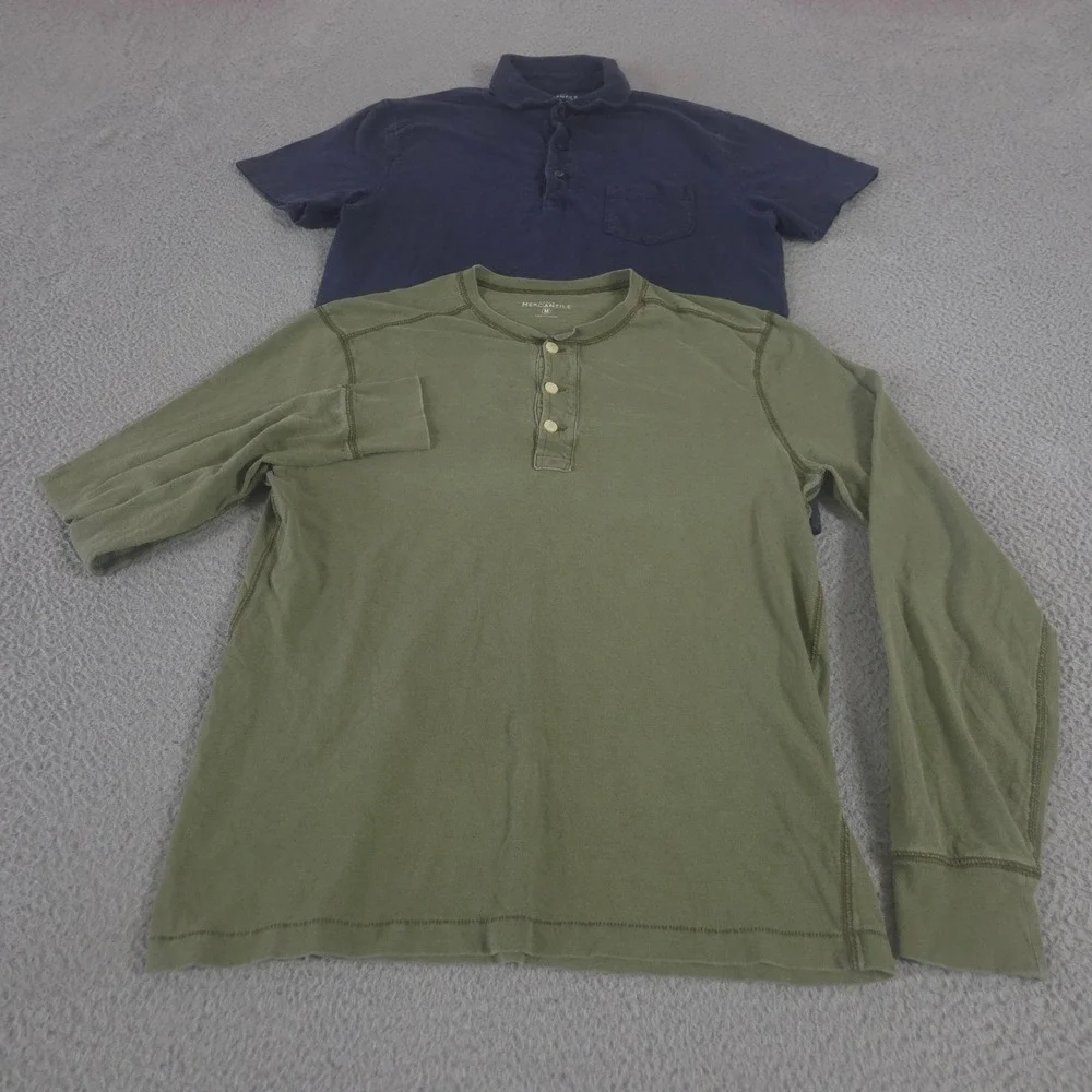 LOT OF 2 J.Crew Shirt Mens M Multi Garment-Dyed Henley Polo Cotton Mercantile
